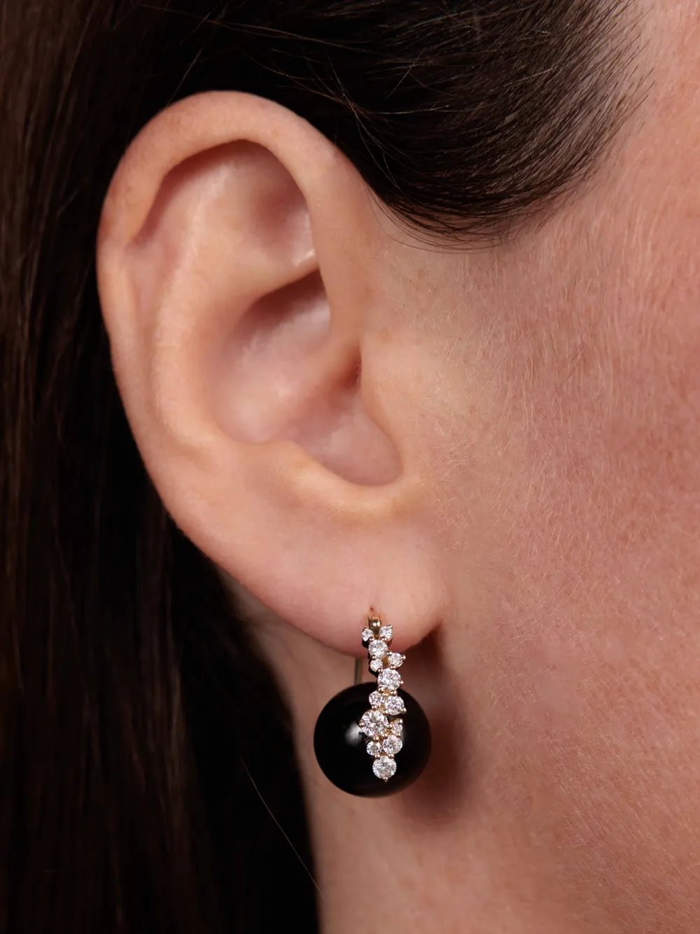 Sydney Evan 14kt Yellow Gold Onyx Earrings, view 2
