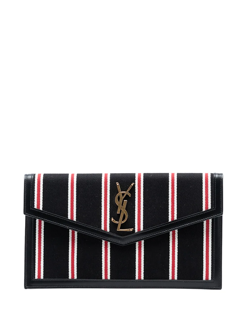 Saint Laurent Pre-Owned 2021 Canvas Striped Uptown Pouch clutch bag - Nero