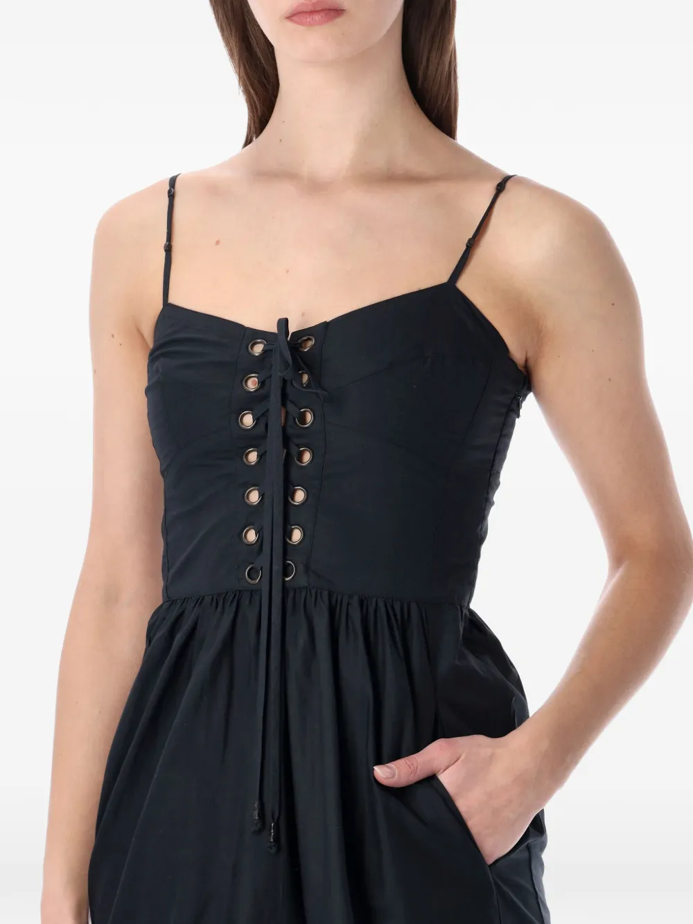 Marant Étoile Dryna Eyelet Lace-up Cotton Mini Dress in Black, view 3