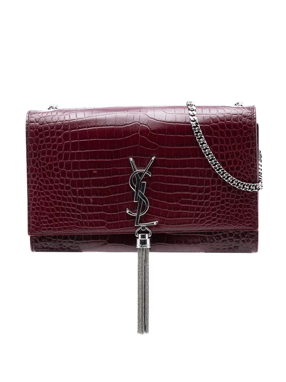 Saint Laurent Pre-Owned 2016 Medium Croc Embossed Leather Monogram Kate Tassel crossbody bag - Rosso