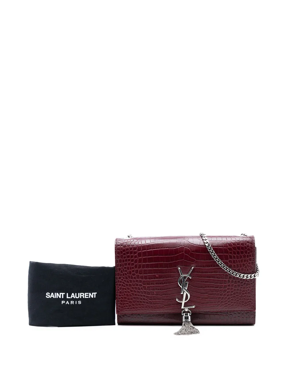 2016 Medium Croc Embossed Leather Monogram Kate Tassel Crossbody Bag