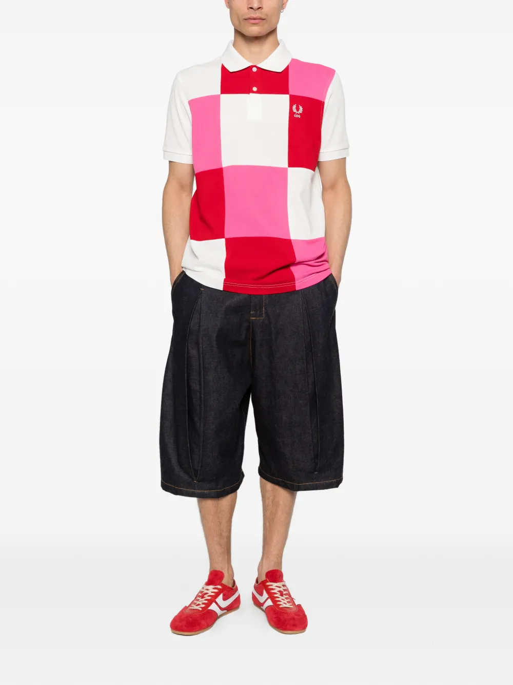 x Fred Perry patchwork pique polo shirt