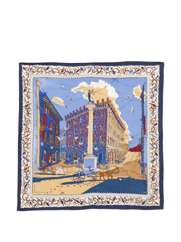 Ferragamo Palazzo Spini Feroni-print Scarf in Blue