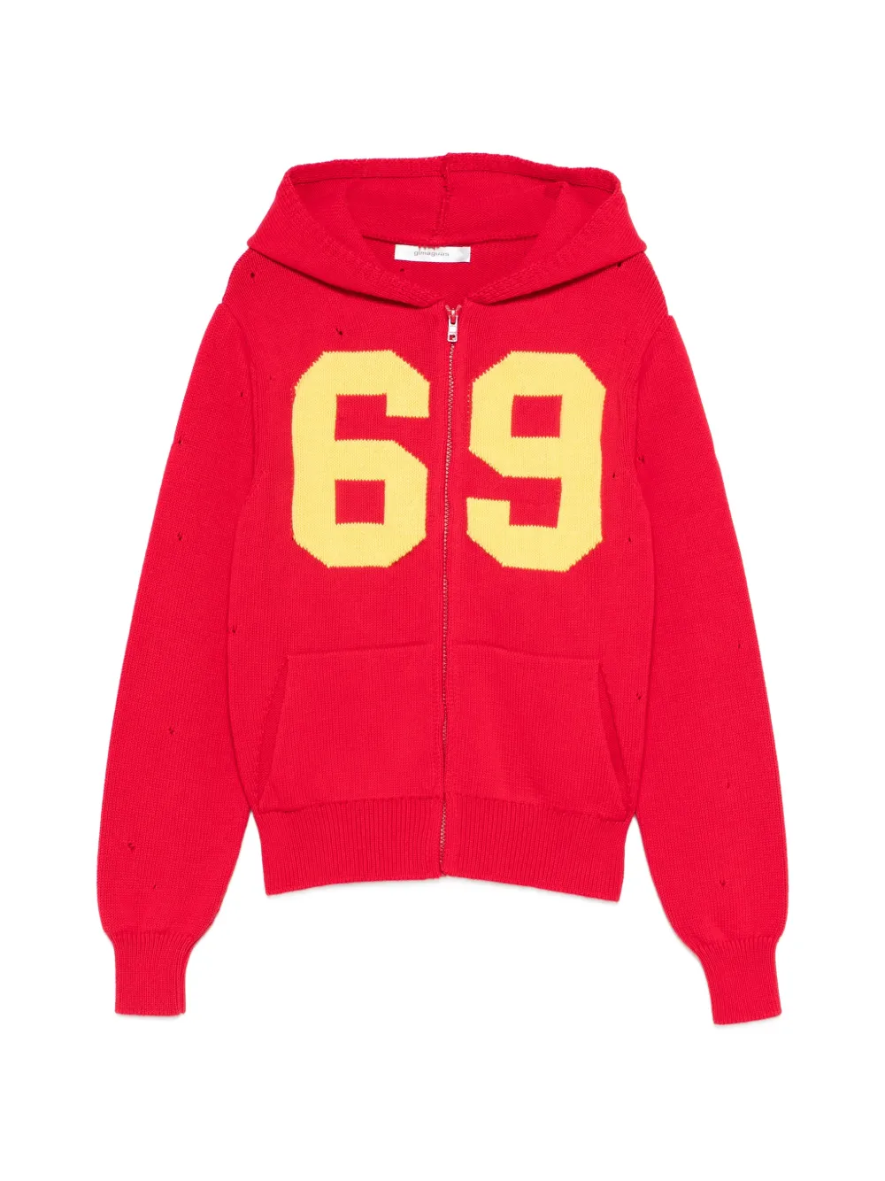 Gimaguas number hooded cardigan - Rosso