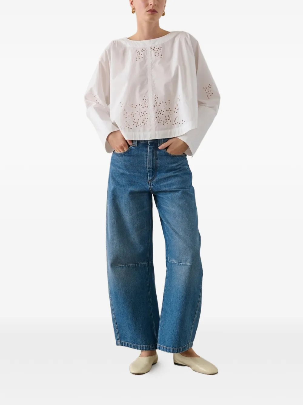 Soeur Katoenen blouse met bloemen-broderie Wit