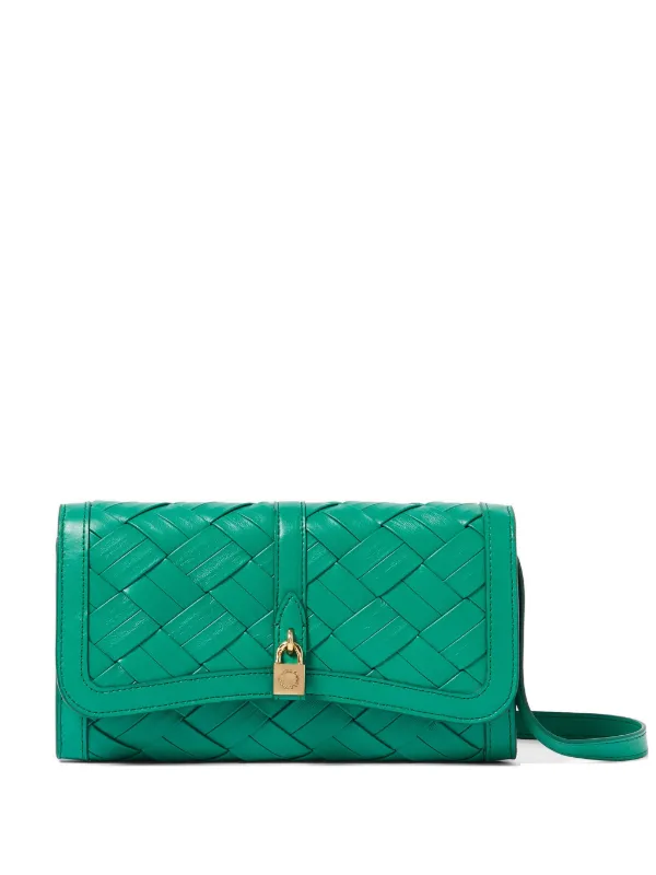 Stella McCartney Ryder Woven Wallet with Strap in Green