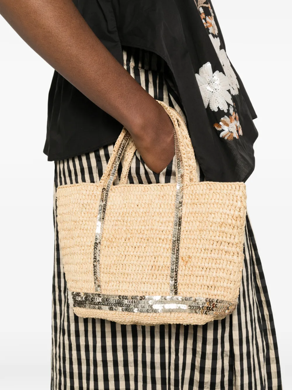  Vanessa Bruno Xs Sequin Raffia Tote Bag - Neutrals 