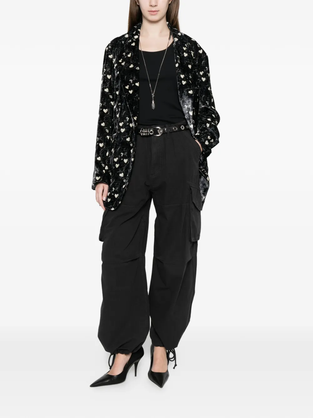  R13 Ragged Heart-print Blazer - Black 