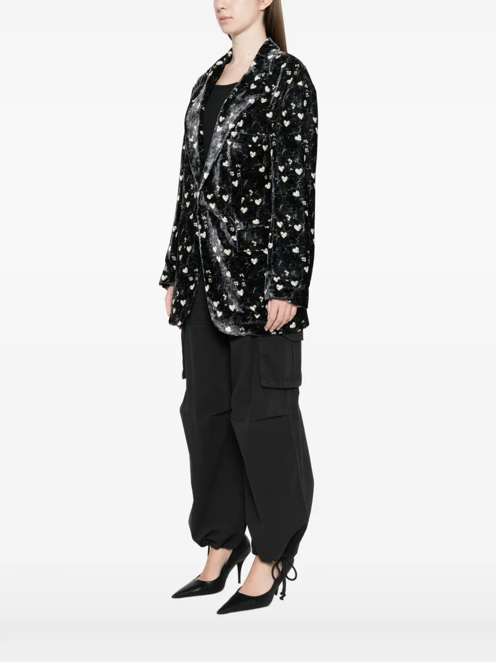  R13 Ragged Heart-print Blazer - Black 