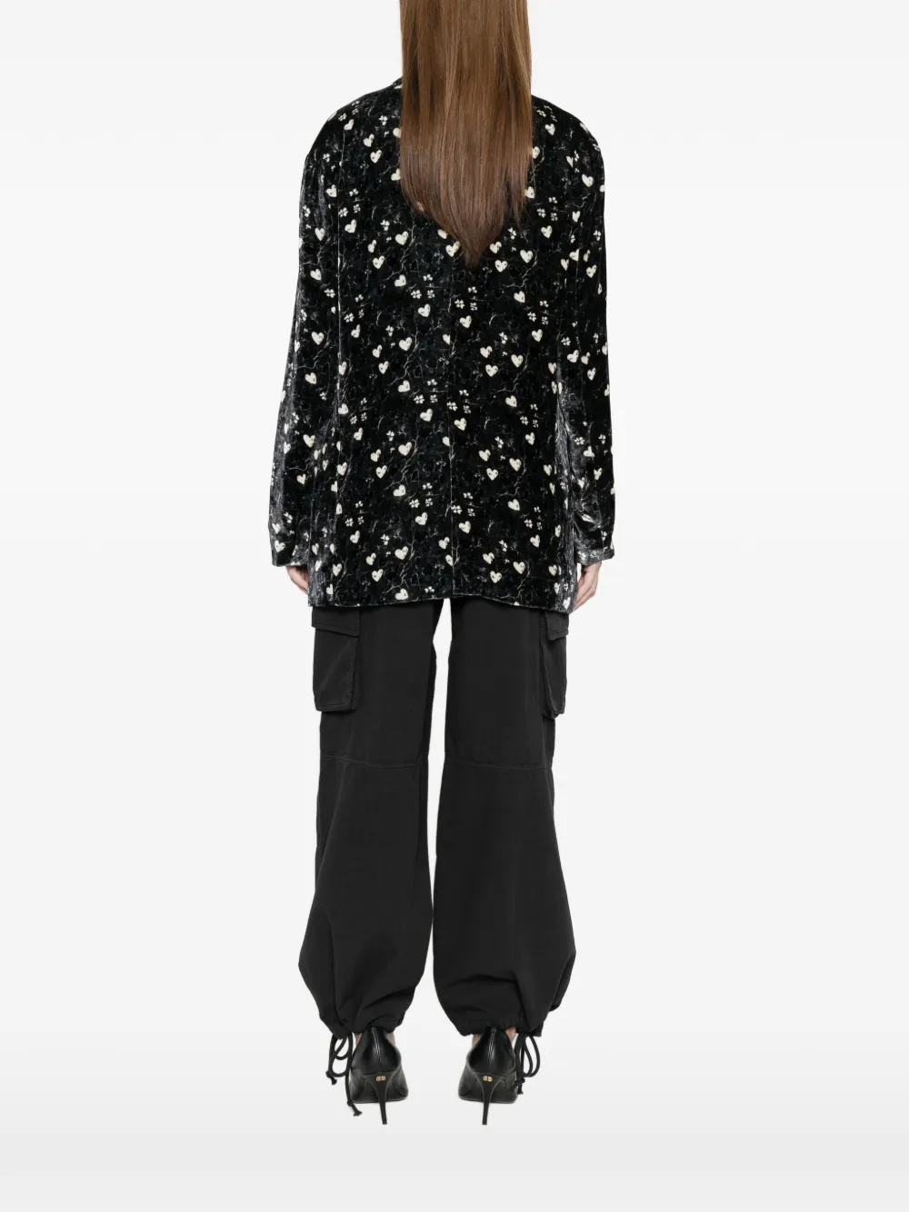 R13 Ragged blazer met hartprint Zwart