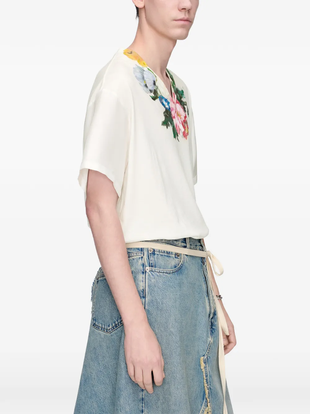 Maison Margiela Jersey T-shirt met bloemenprint Wit