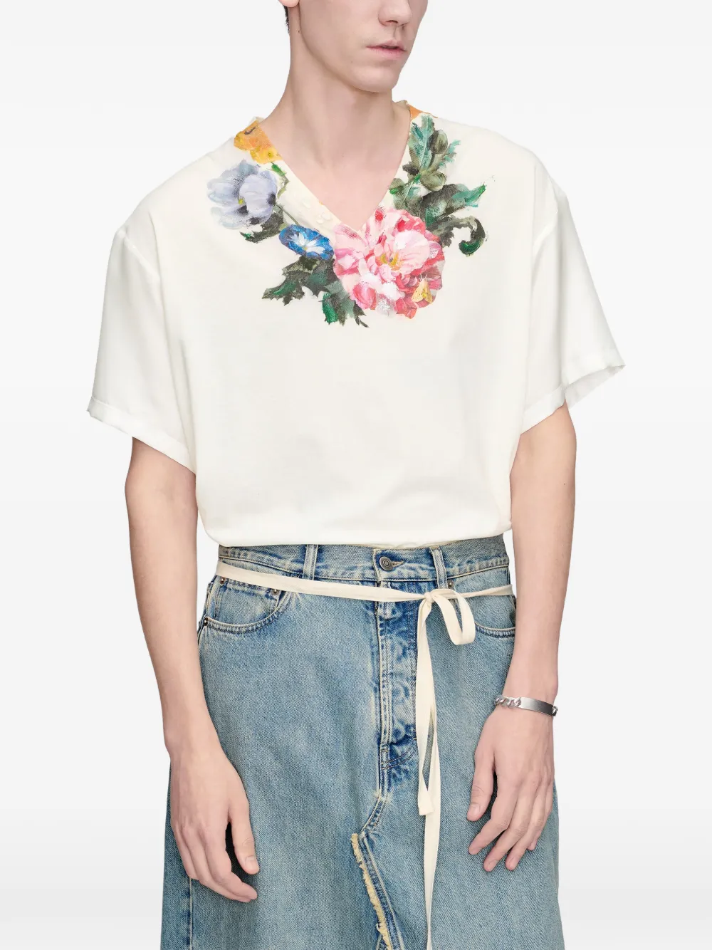 Maison Margiela Jersey T-shirt met bloemenprint Wit