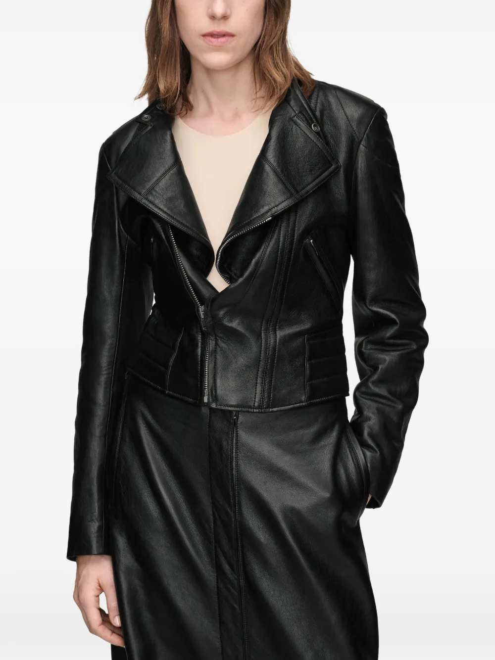 Maison Margiela Leren jack met omgeslagen kraag Zwart