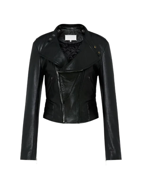 Maison Margiela Folded Collar Leather Jacket in Black