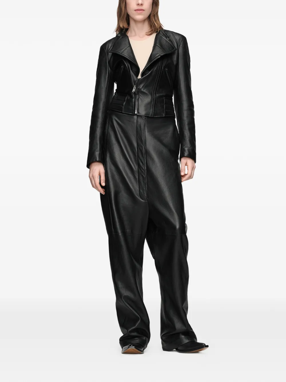Maison Margiela Leren jack met omgeslagen kraag Zwart