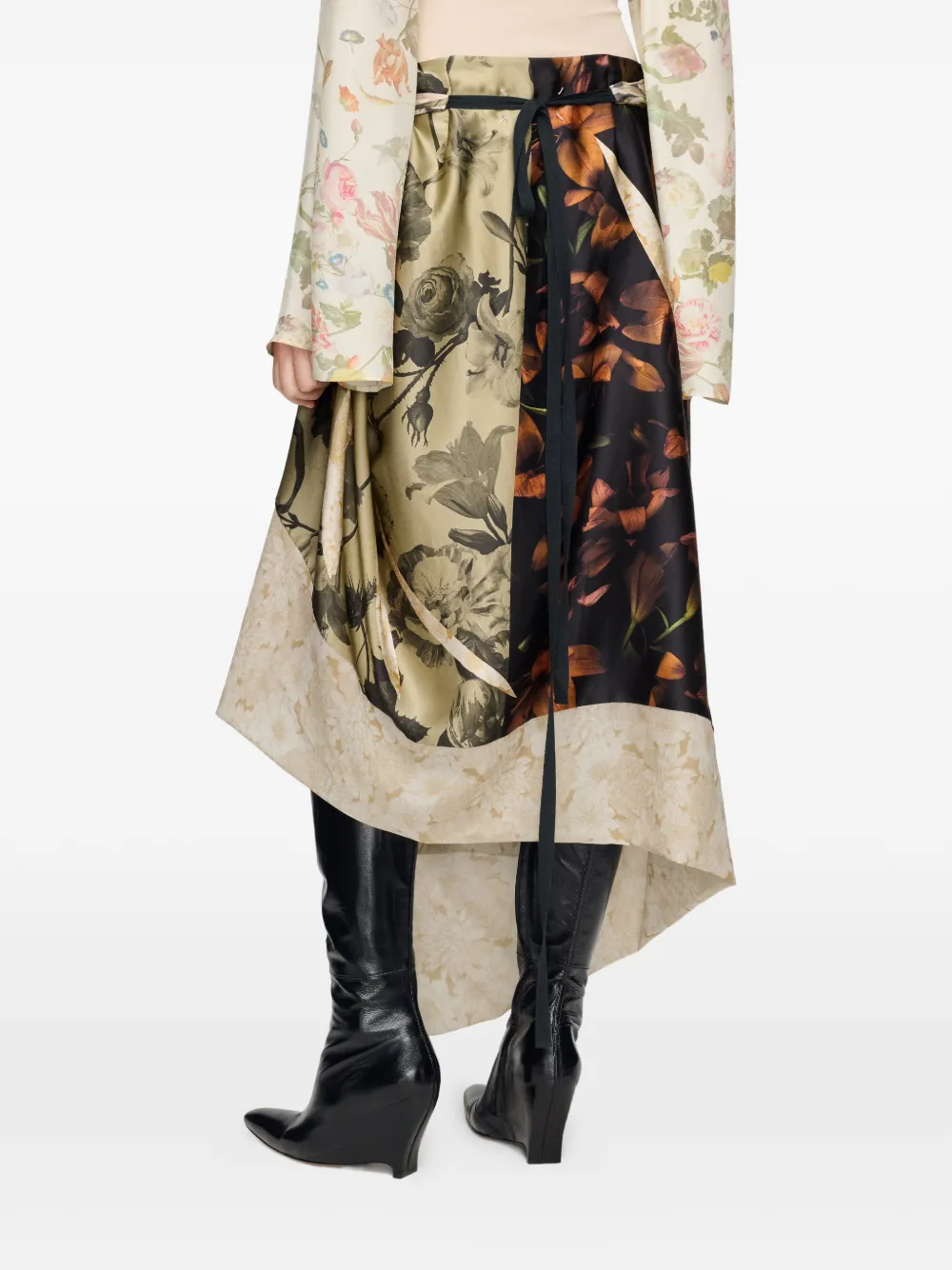 Maison Margiela Asymmetrische midi-rok met bloemenprint Beige