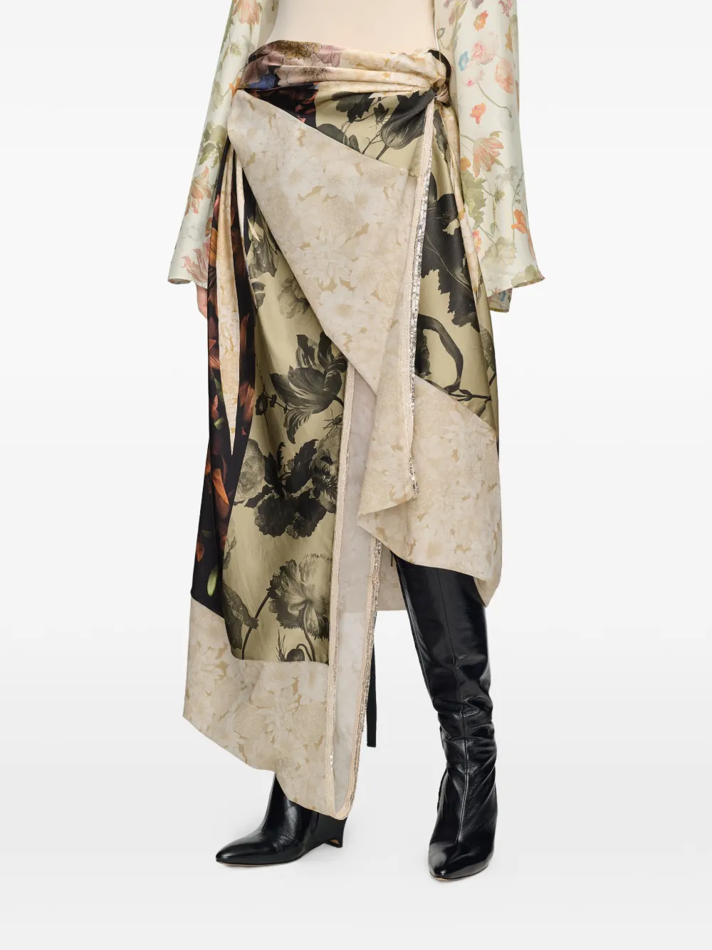 Maison Margiela Asymmetrische midi-rok met bloemenprint Beige