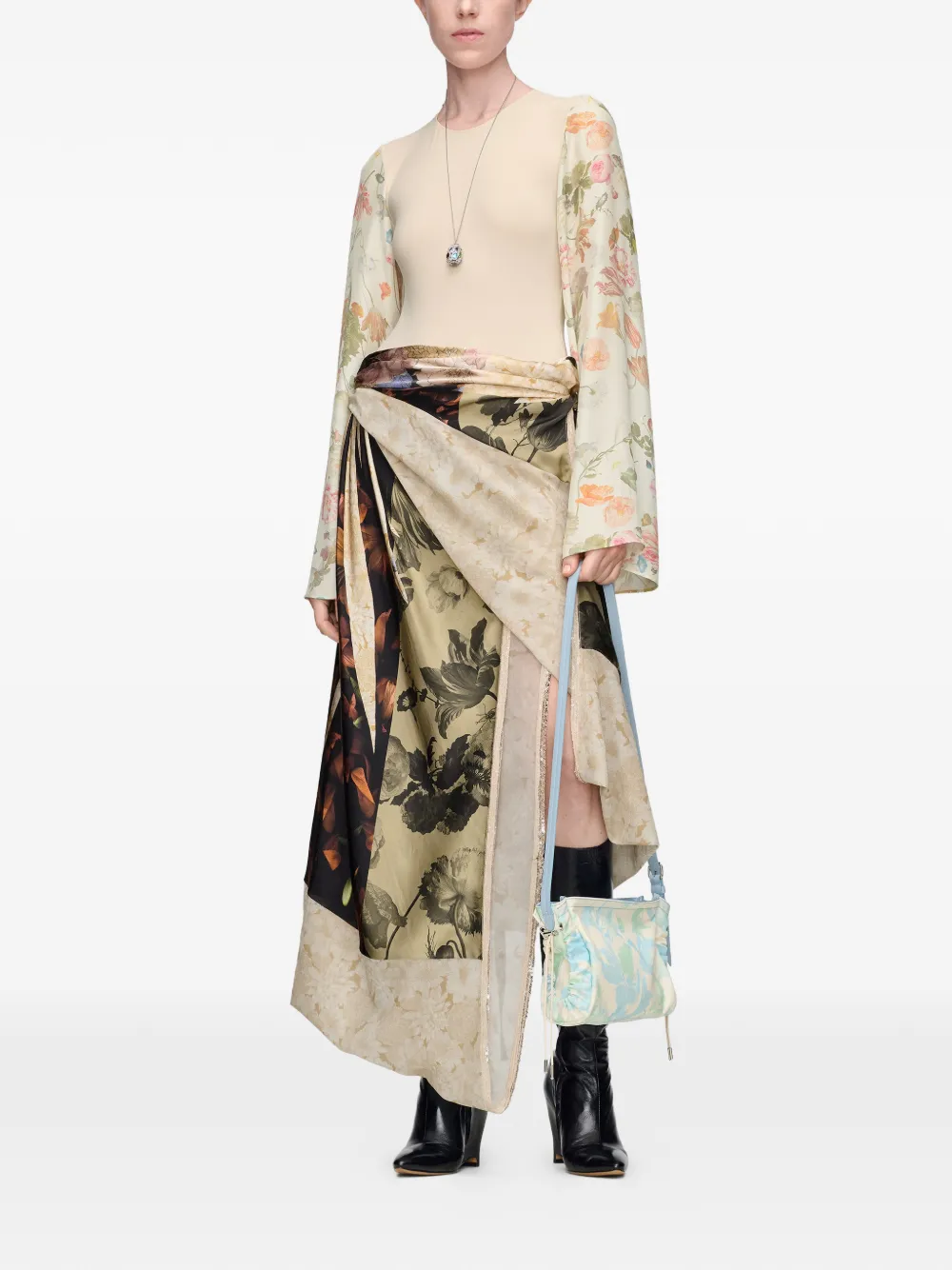 Maison Margiela Asymmetrische midi-rok met bloemenprint Beige