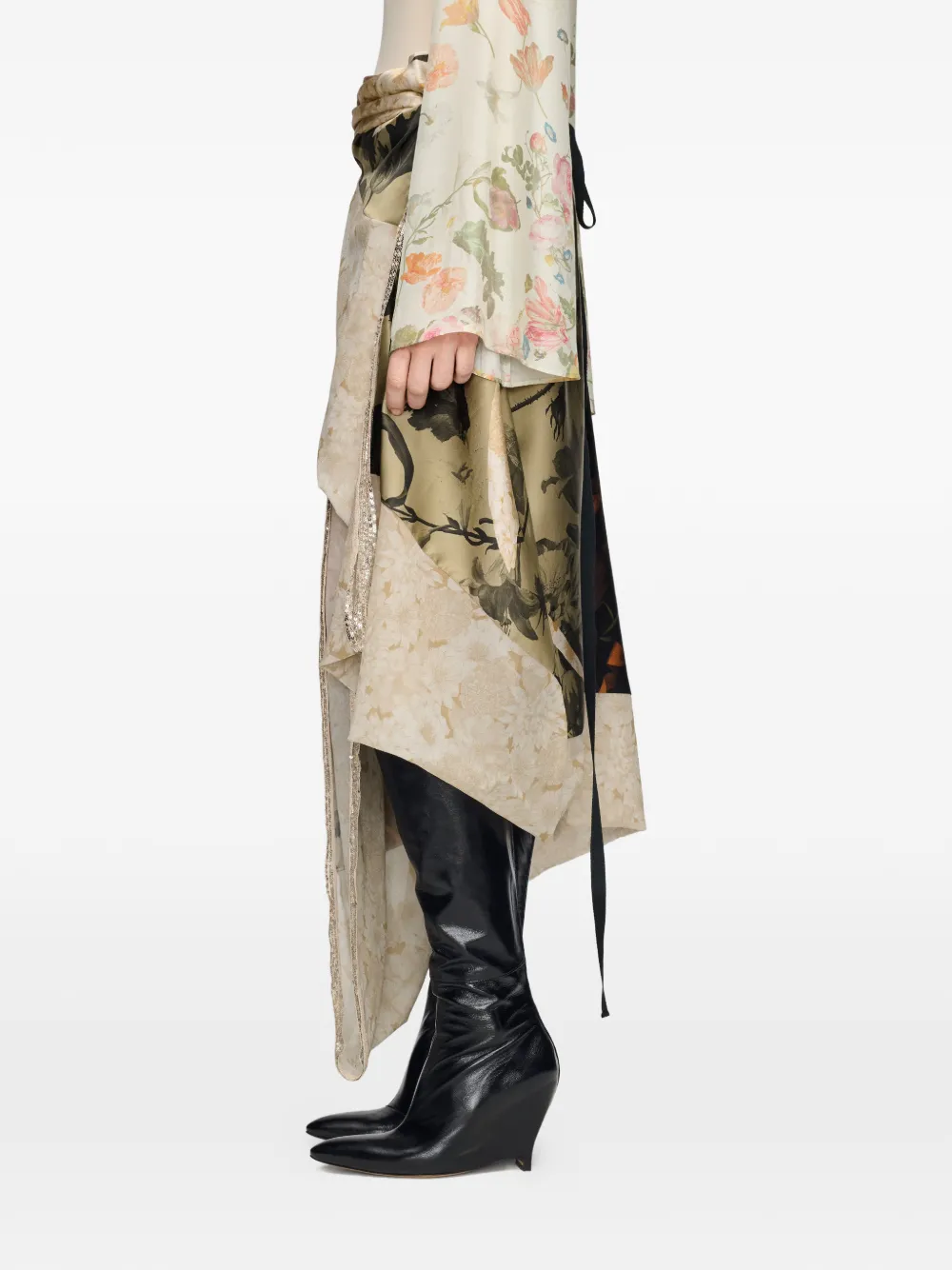 Maison Margiela Asymmetrische midi-rok met bloemenprint Beige