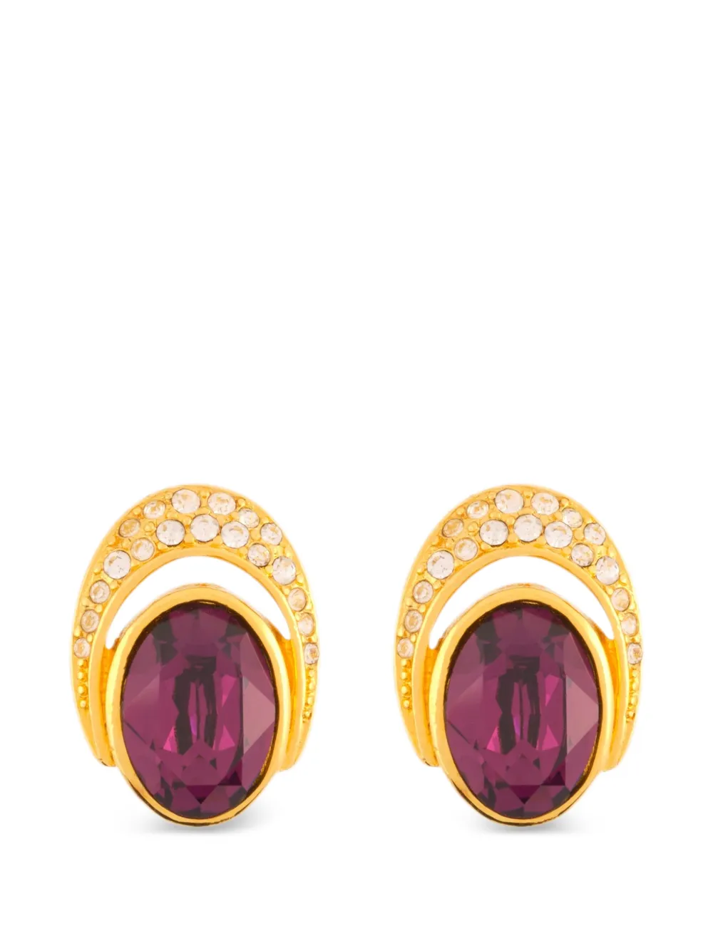Christian Dior Pre-Owned 1980s oval swarovski and amethyst earrings - Oro