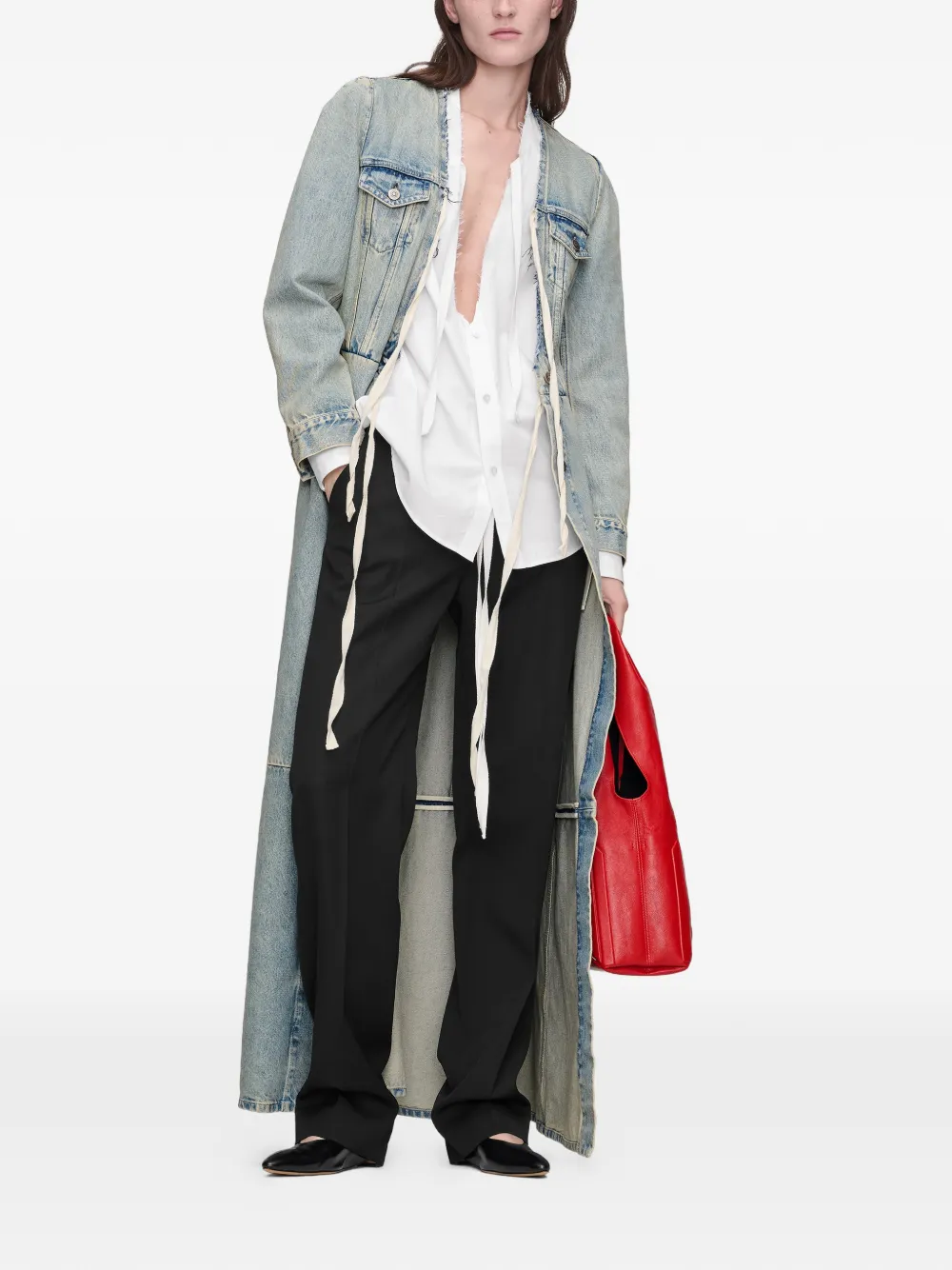  Maison Margiela Patchwork Tie-detail Coat - Blue 