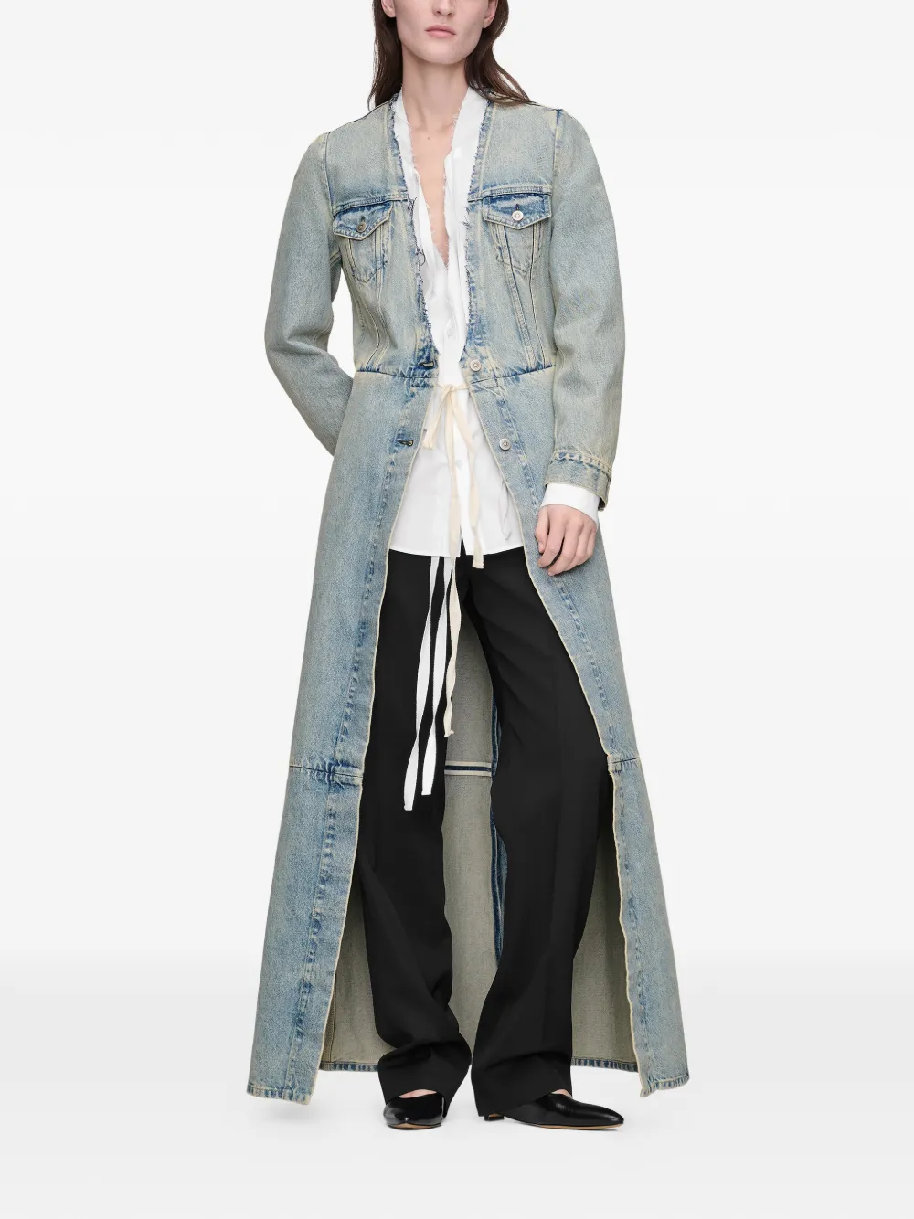  Maison Margiela Patchwork Tie-detail Coat - Blue 