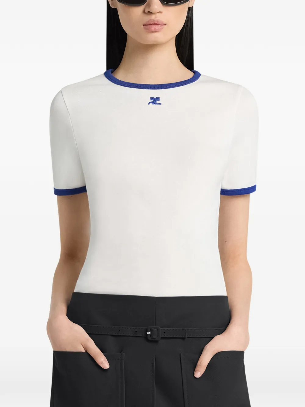 Courrèges Signature Contrast T-shirt in White, view 4
