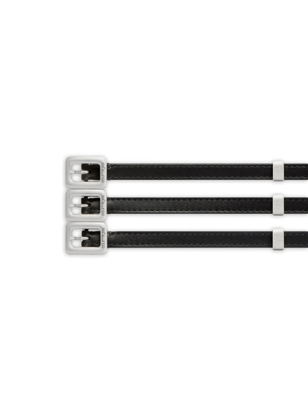  Courrèges Square Leather Triple Belt - Black 