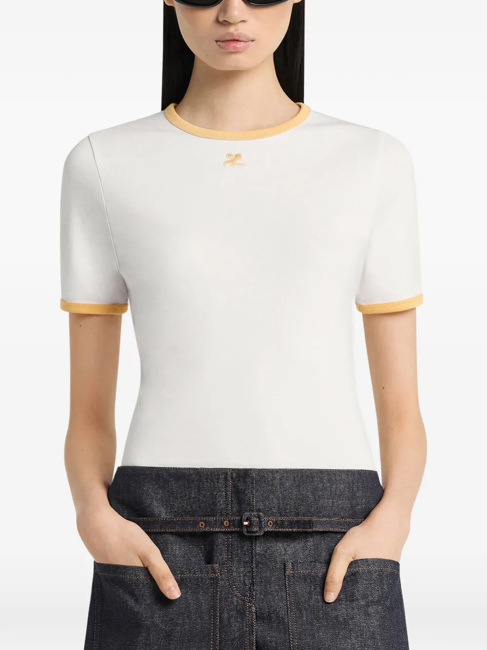 Courrèges T-shirt met contrasterende afwerking Wit