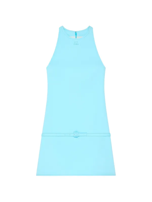 courreges blue dress A-line Belted Twill Dress - Aqua - 34