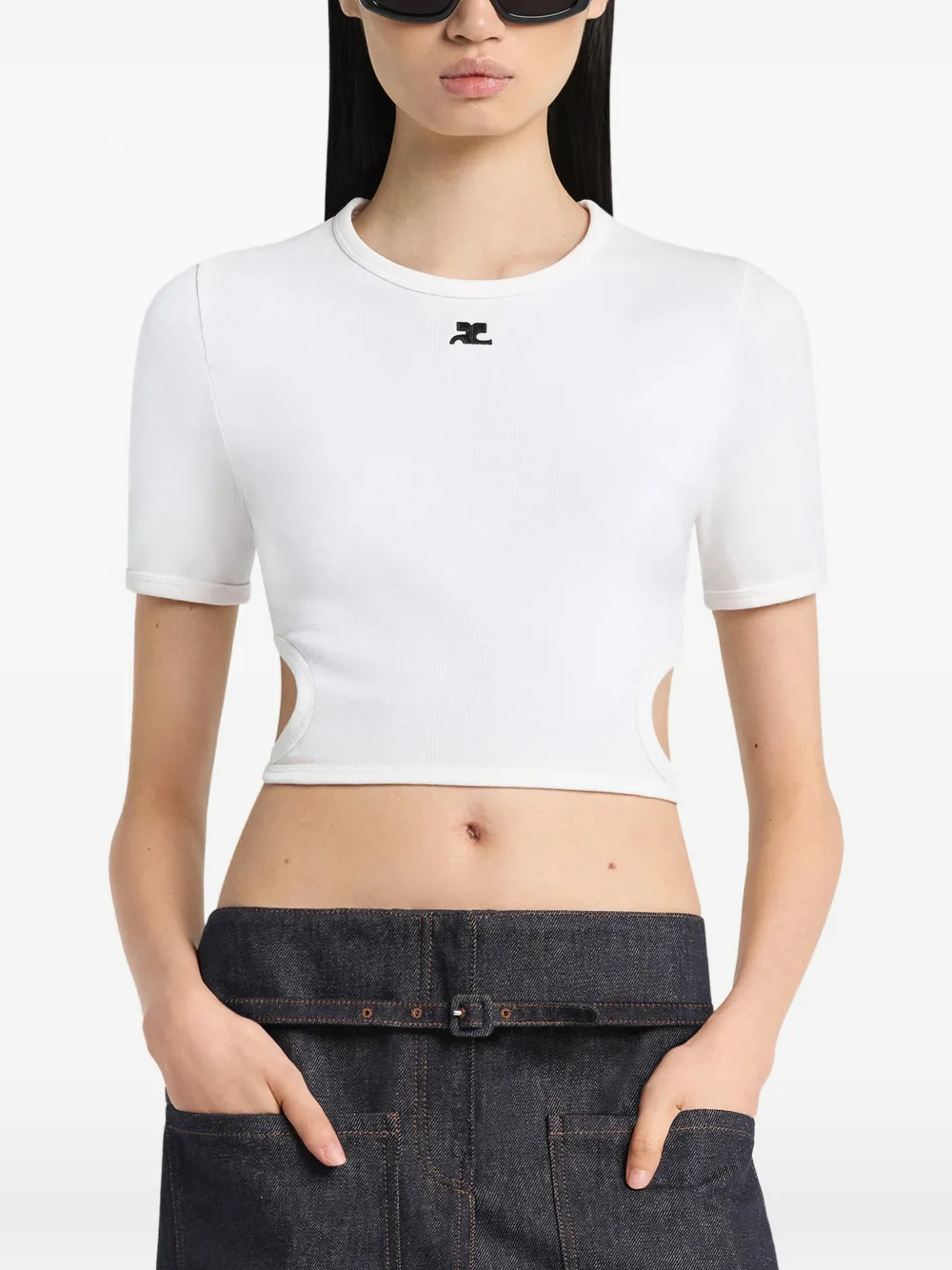 Courrèges Cropped T-shirt met uitgesneden detail Wit
