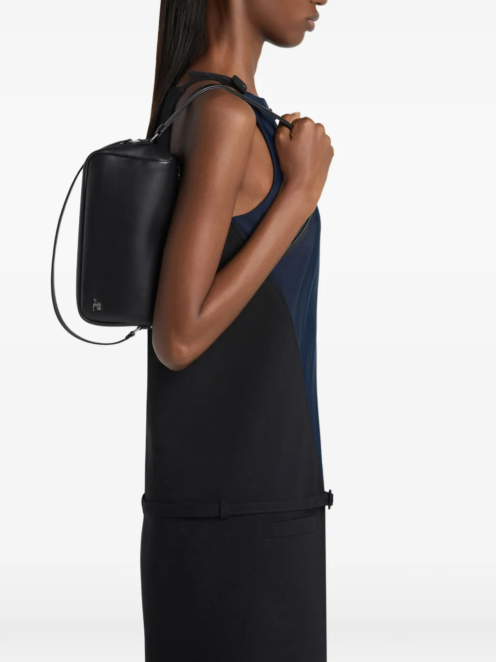 Courrèges Small Three Sixty Leather Bag in Black, view 3