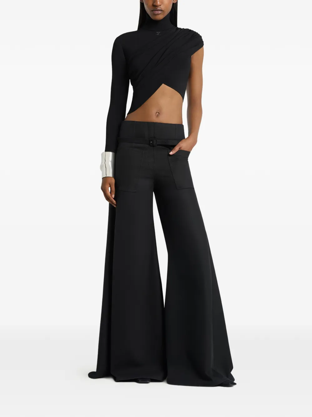 Courrèges Cropped top met asymmetrische mouwen Zwart
