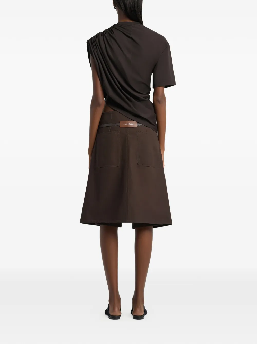  Courrèges Asymmetric Draped T-shirt - Brown 