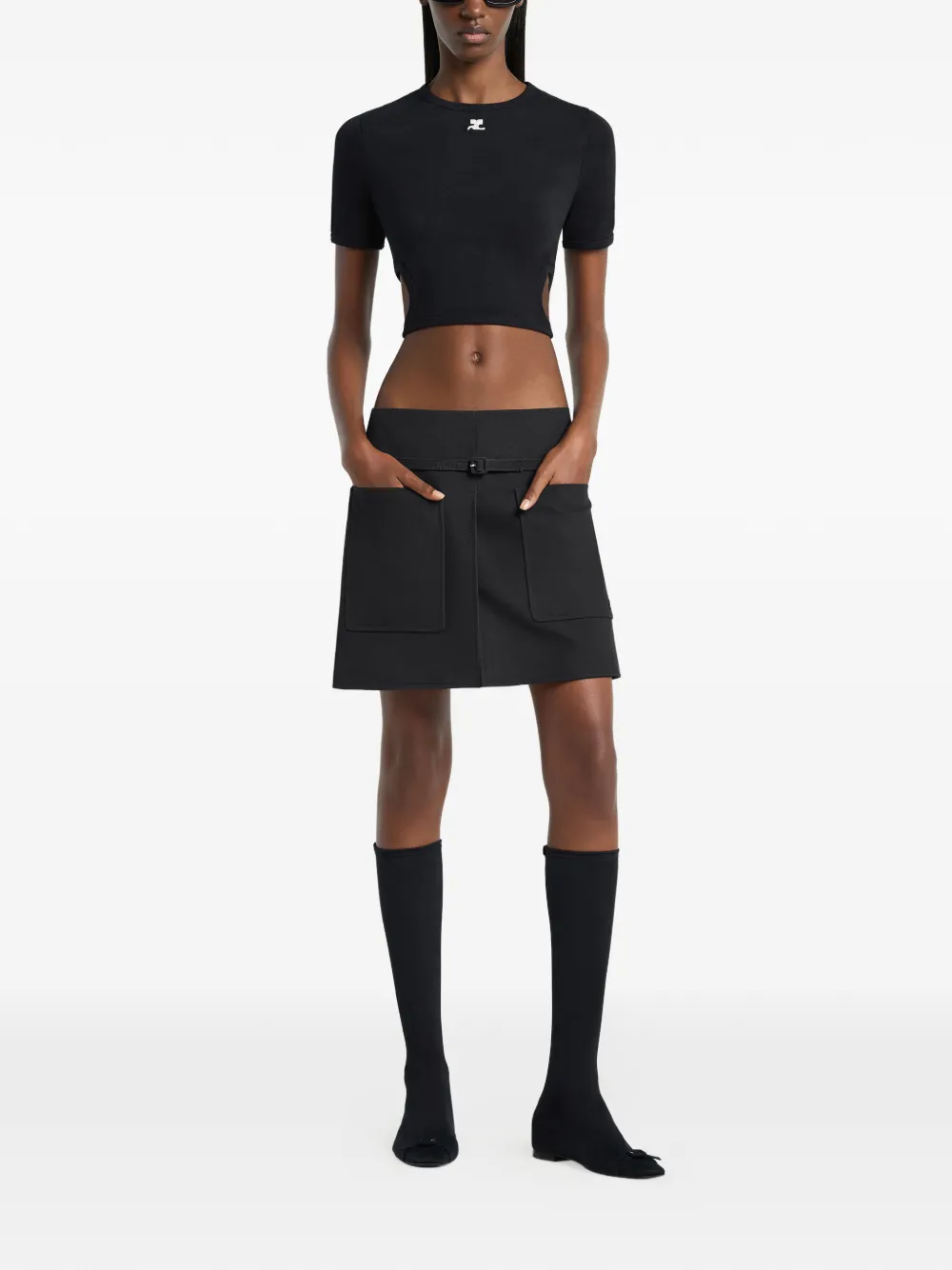 Courrèges T-shirt met lint en uitgesneden details Zwart
