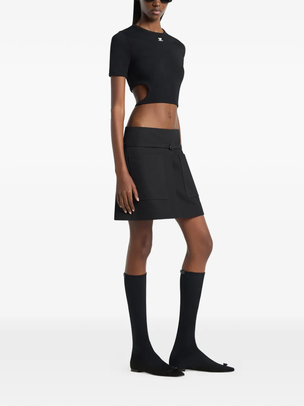Courrèges T-shirt met lint en uitgesneden details Zwart