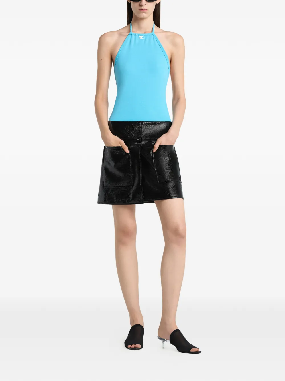 Courrèges Haltertop met geborduurd logo Blauw