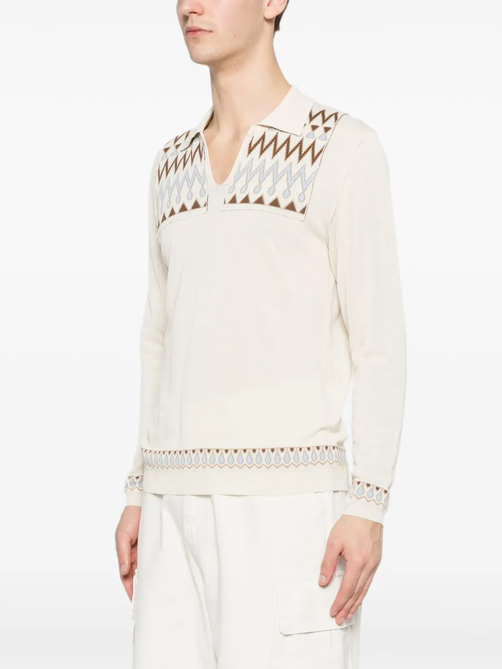  Rakki Geometric-patter Polo Shirt - Neutrals 