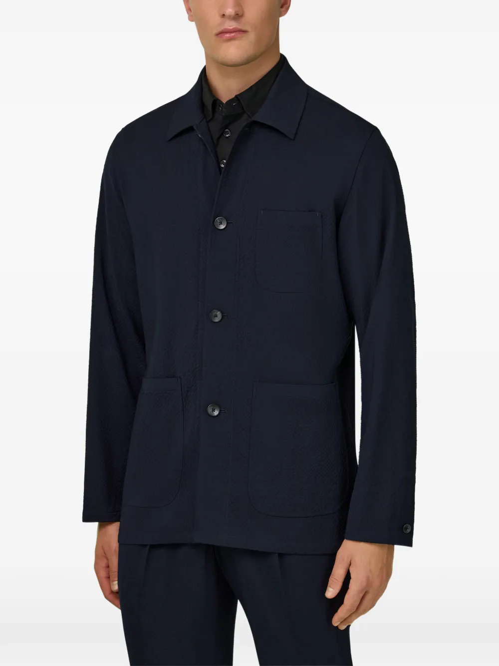  Boggi Milano Patch Pockets Wool Shirt Jacket - Blue 