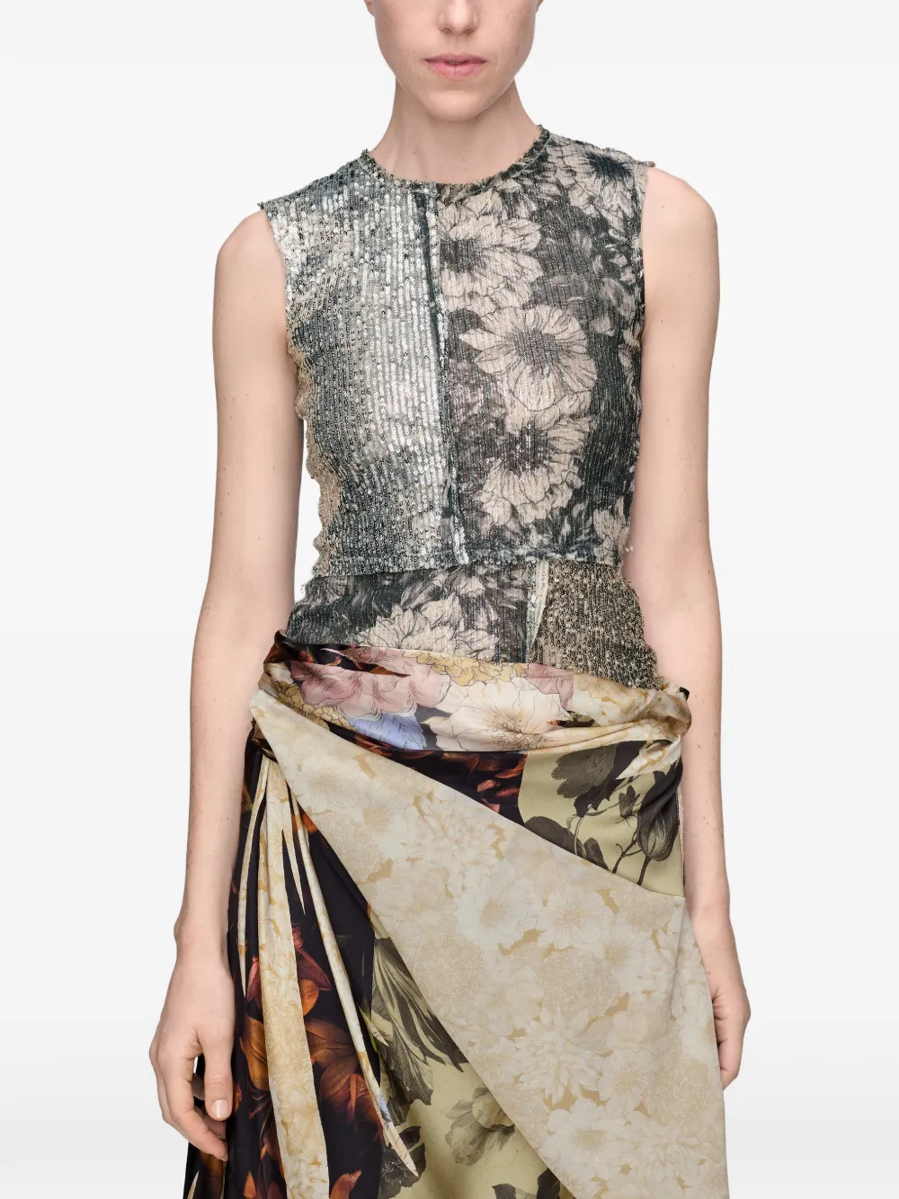 Maison Margiela Top met bloemen-print en pailletten Grijs
