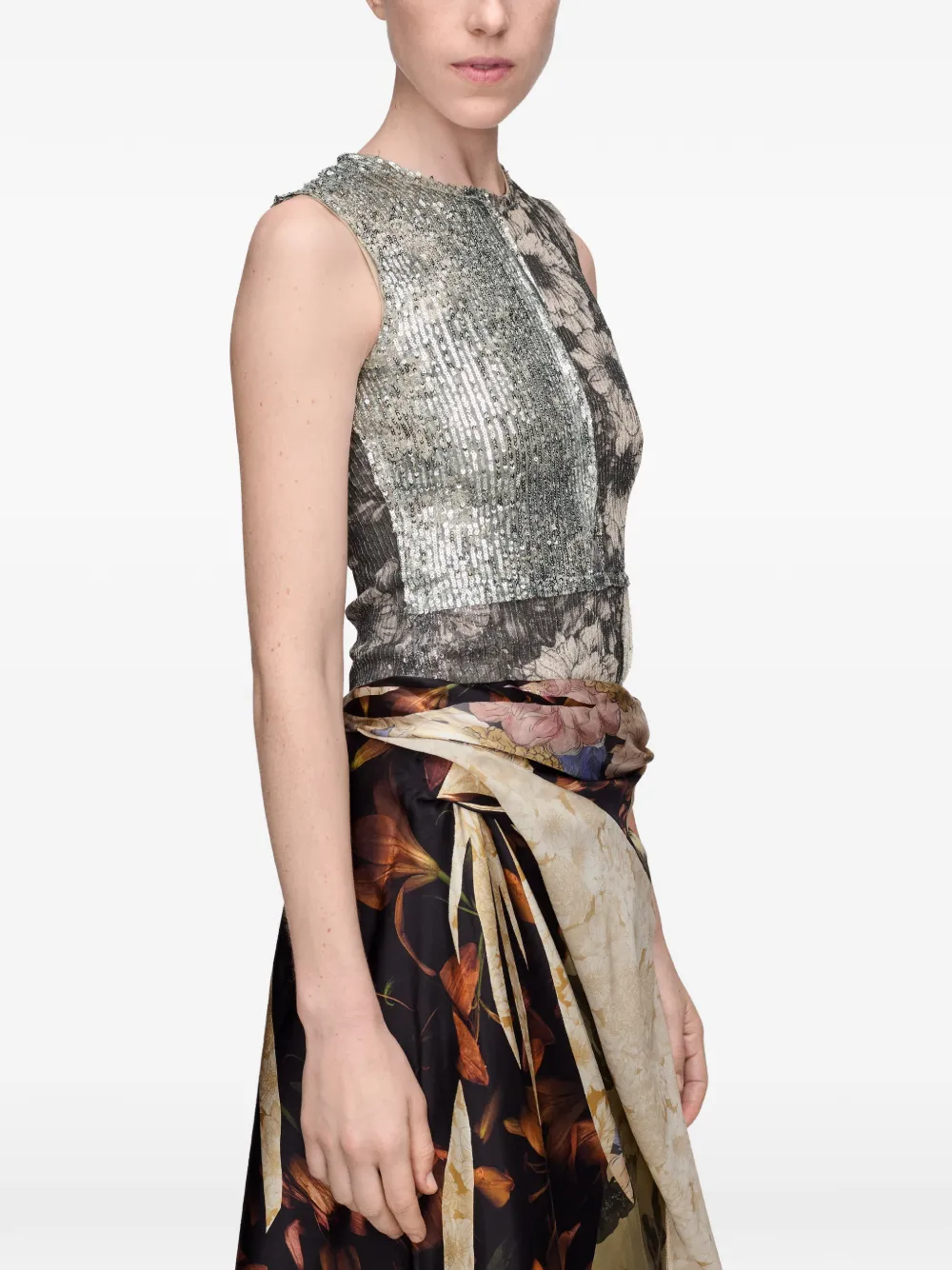 Maison Margiela Top met bloemen-print en pailletten Grijs