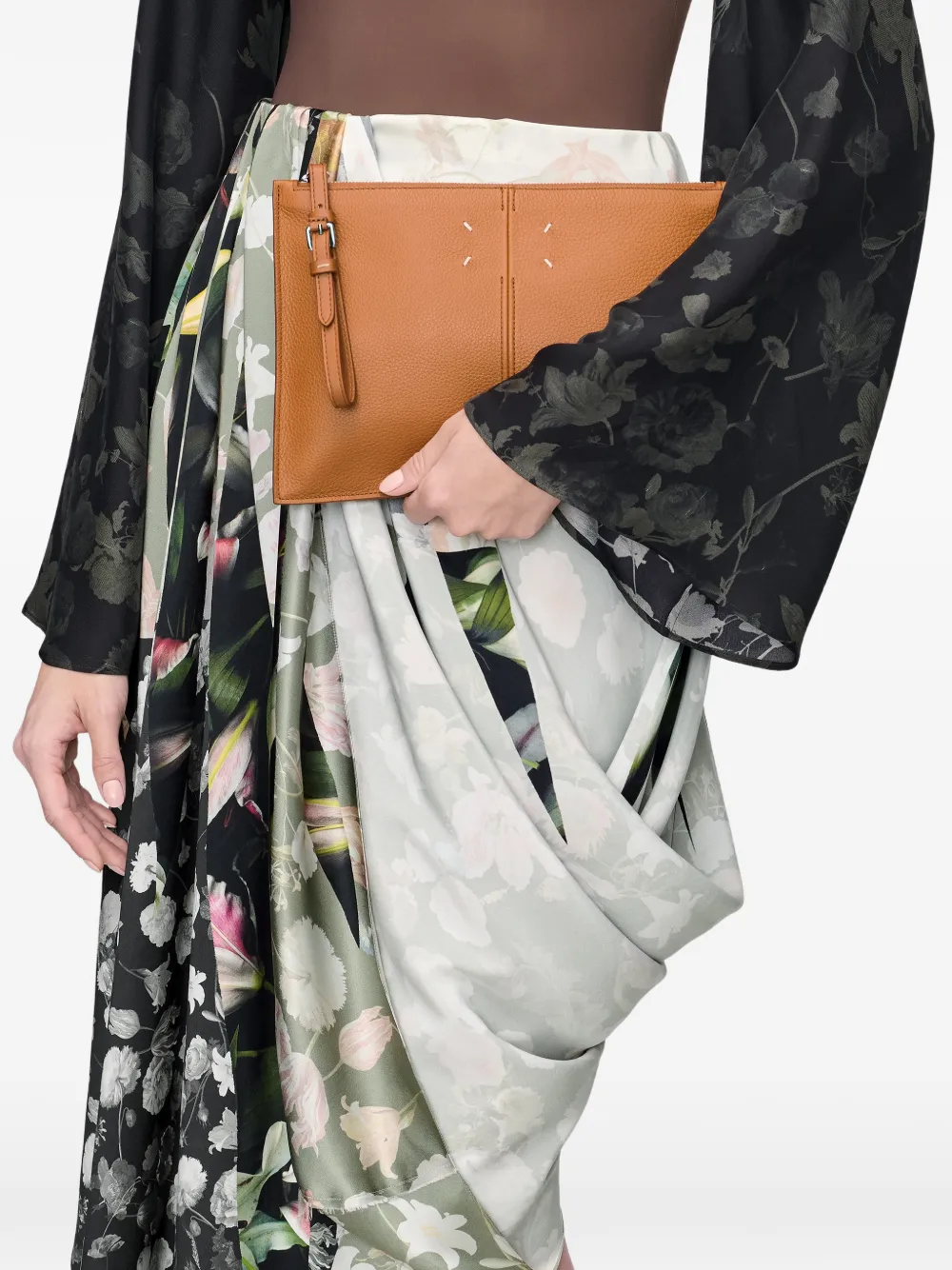 Maison Margiela Leren buidel met stikseldetail Bruin