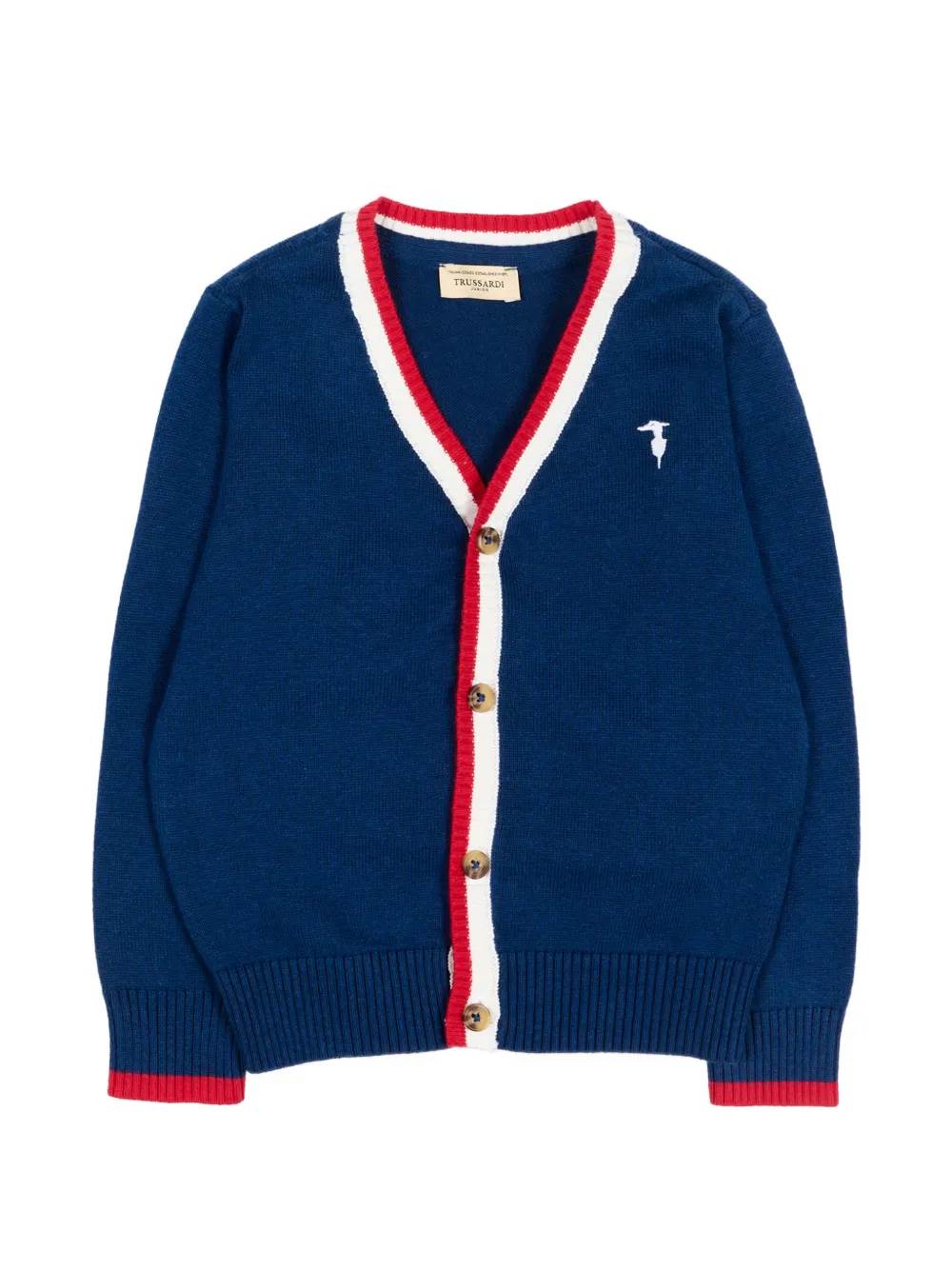 TRUSSARDI JUNIOR V-neck stripe-trim cardigan - Blu