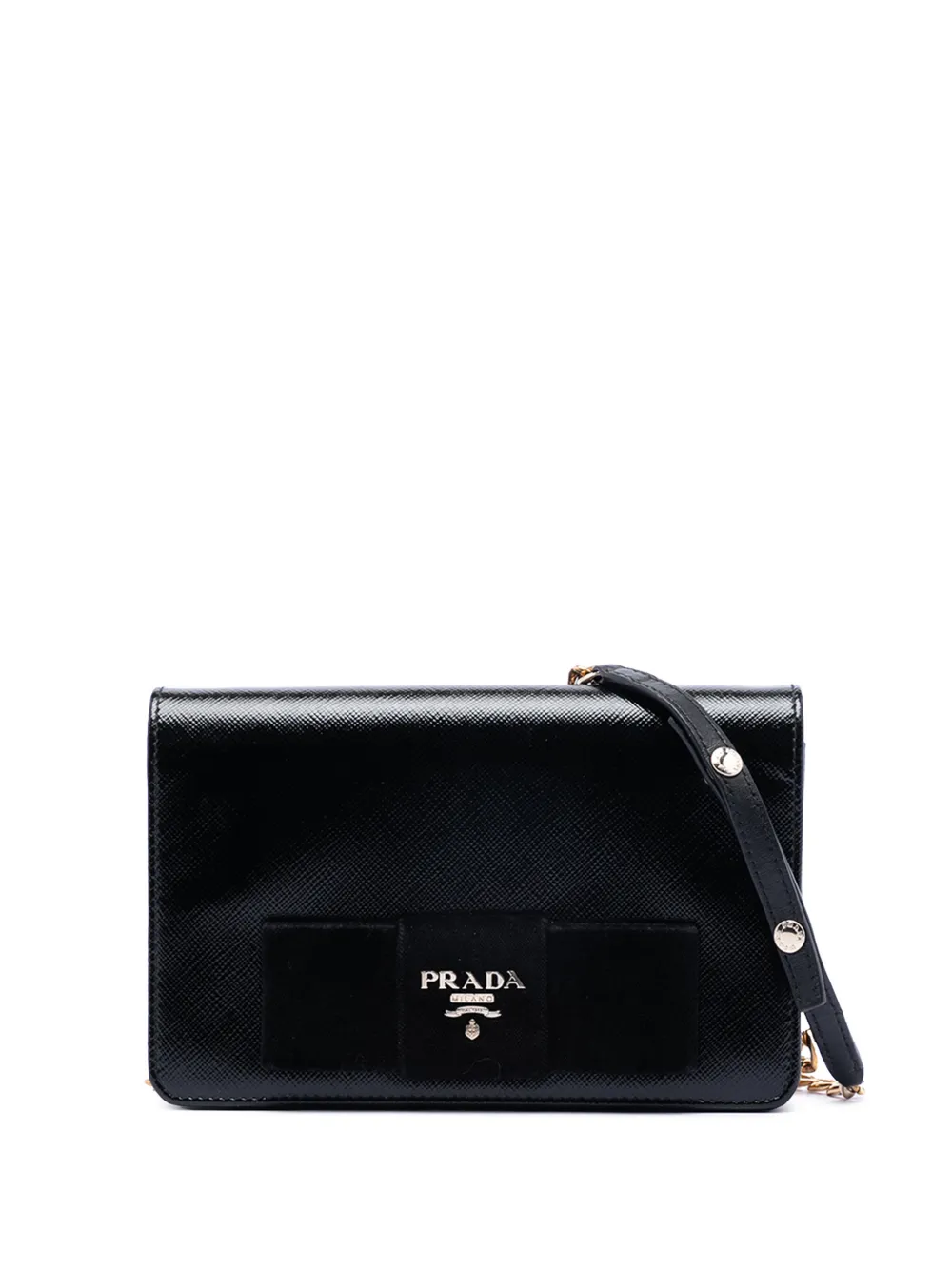 Prada Pre-Owned 2010-2026 Saffiano Vernice Fiocco Bow Wallet On Chain crossbody bag - Nero