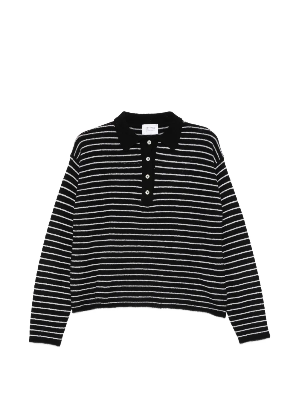 BeYou striped buttoned polo shirt - Schwarz