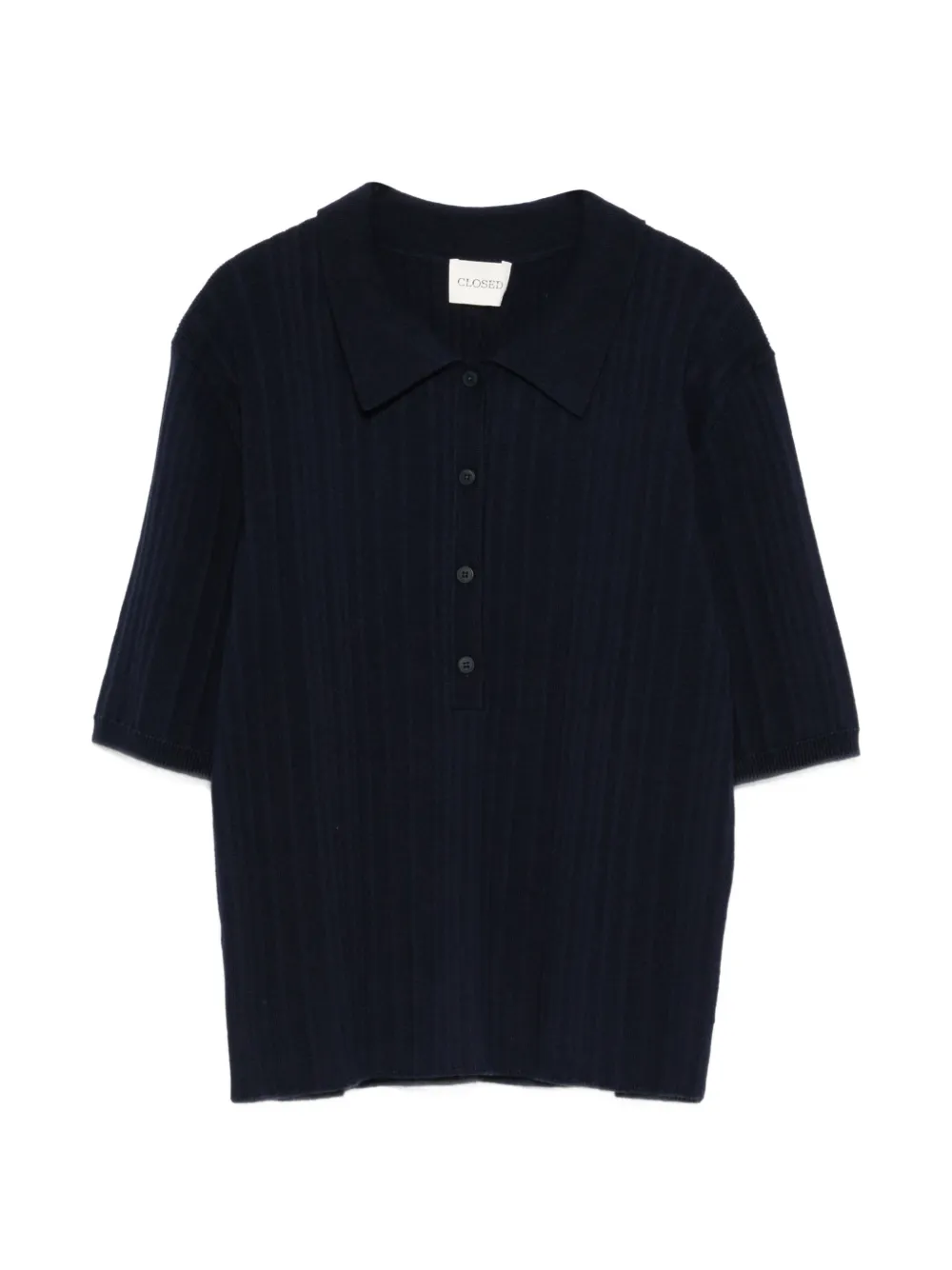 Closed ribbed buttoned T-shirt - Blu