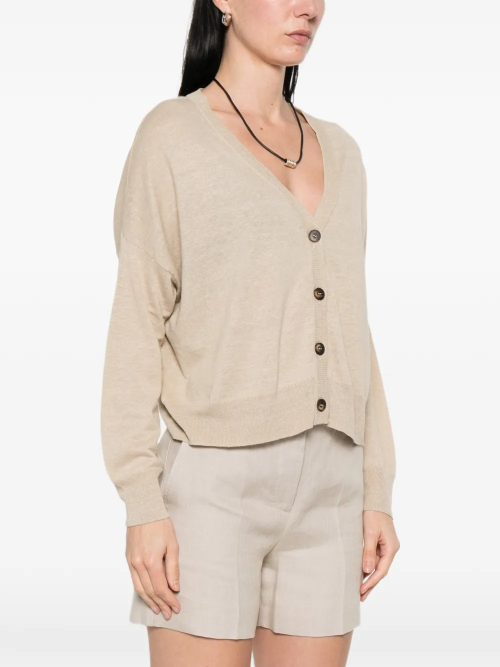  Base Buttoned V-neck Cardigan - Neutrals 