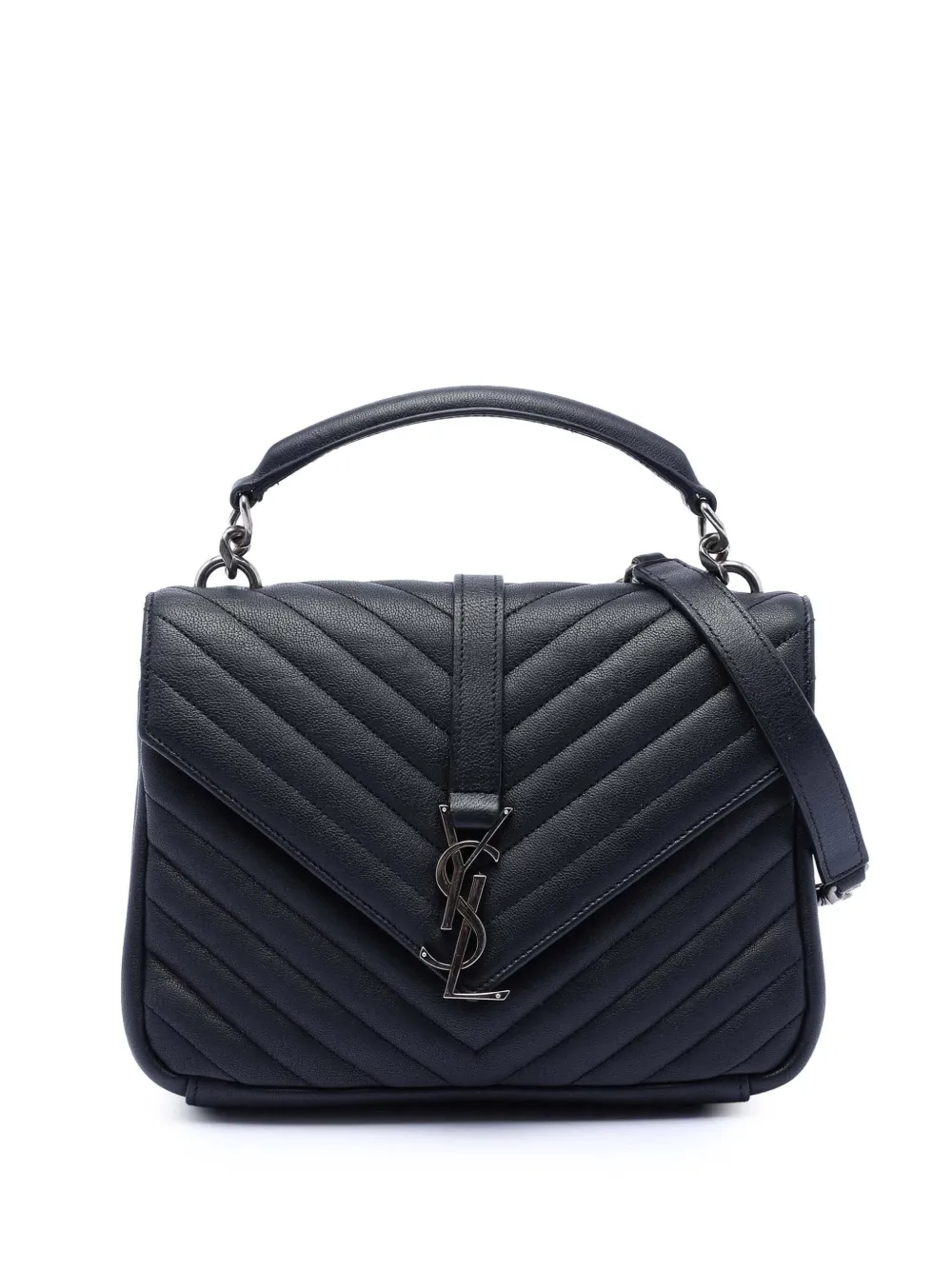 Saint Laurent Pre-Owned 2015 Medium Chevron Sheepskin Monogram College satchel - Nero