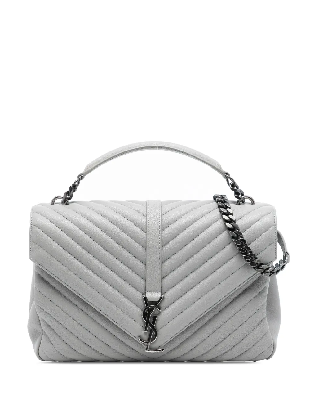 Saint Laurent Pre-Owned 2017 Large Chevron Sheepskin Monogram College satchel - Grigio