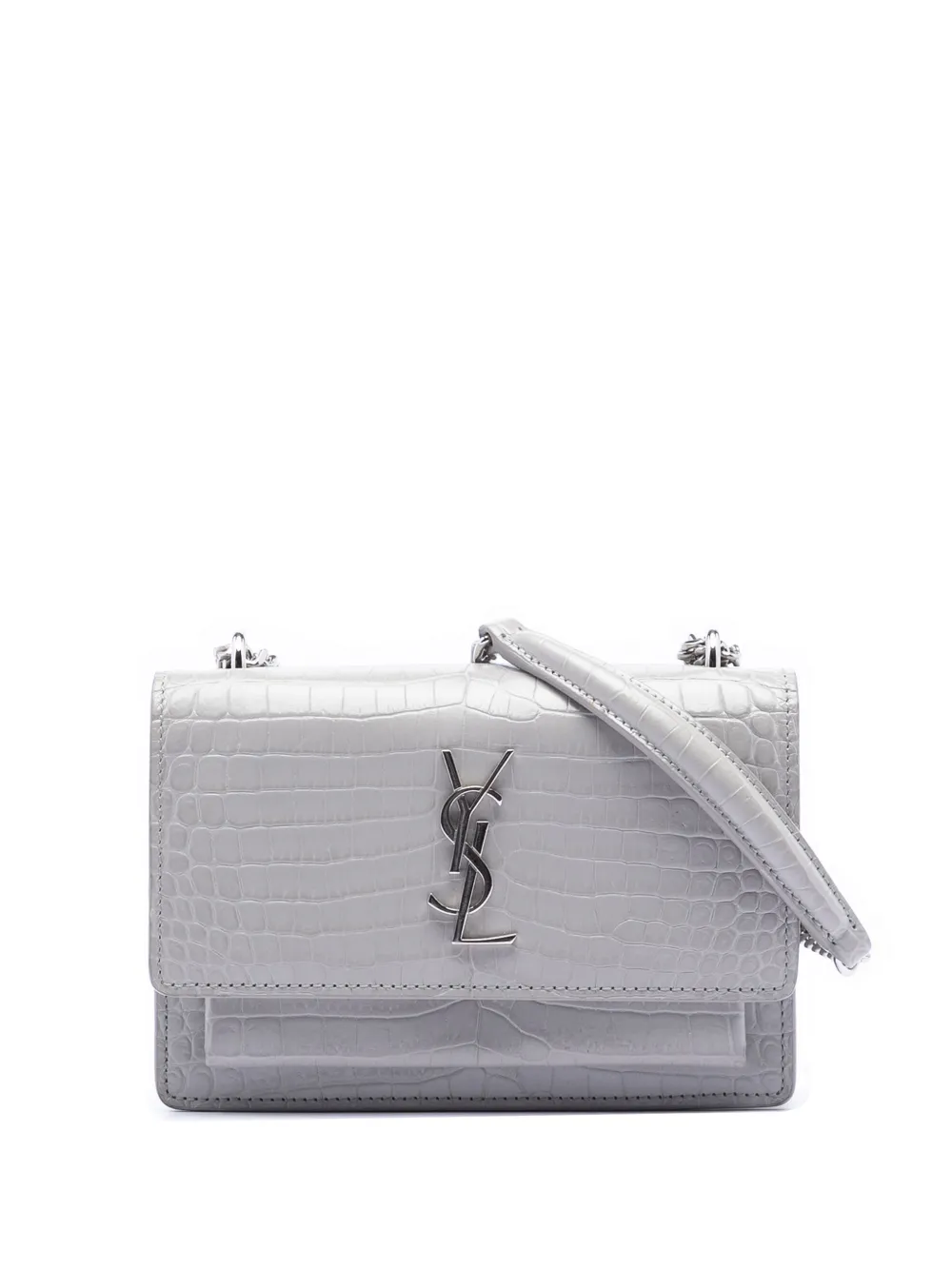 Saint Laurent Pre-Owned 2017 Mini Croc Embossed Leather Monogram Sunset Wallet on Chain crossbody bag - Grigio